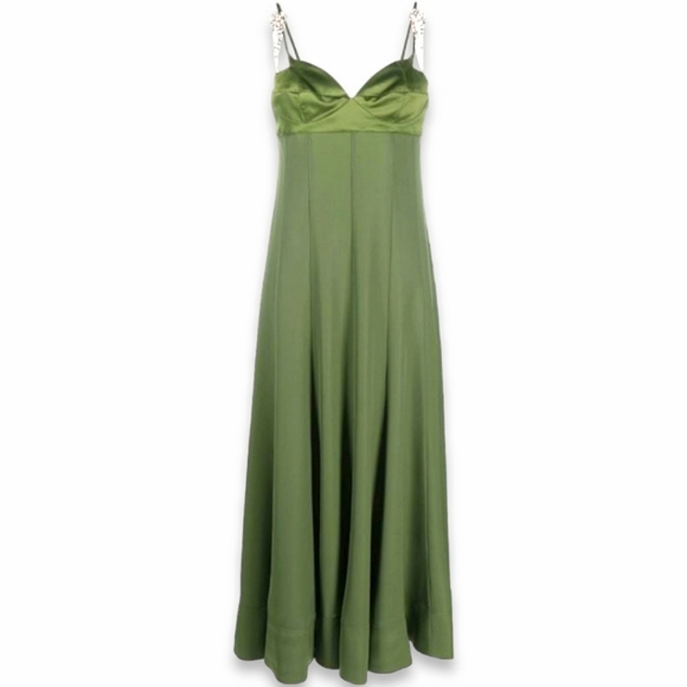 3.1 PHILLIP LIM Fluid Flare Bustier Prom Gown Olive Green - Picture 2 of 16